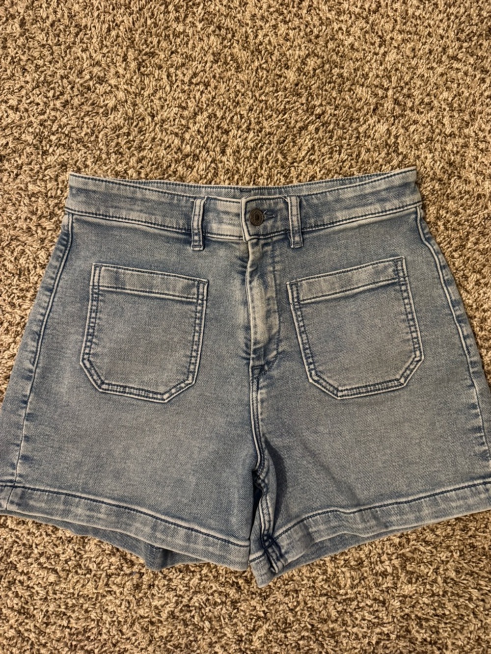 Faherty Light Blue High-Rise Denim Shorts